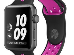 Curea iUni compatibila cu Apple Watch 1/2/3/4/5/6/7, 44mm, Silicon Sport, Negru/Roz